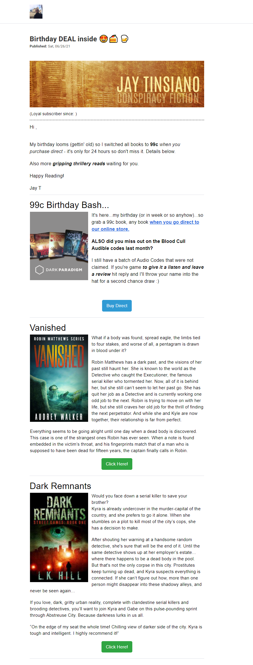 Author Newsletter Example
