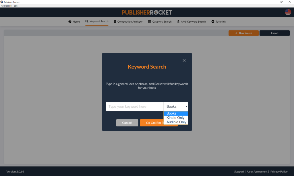 Publisher Rocket keyword search
