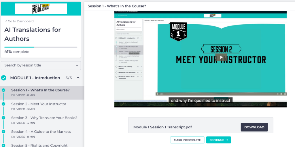 Inside AI Translations for Authors members area